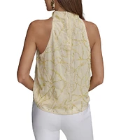 Donna Karan Burnout Pleated Shoulder Sleeveless Halter Top