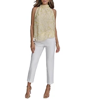 Donna Karan Burnout Pleated Shoulder Sleeveless Halter Top