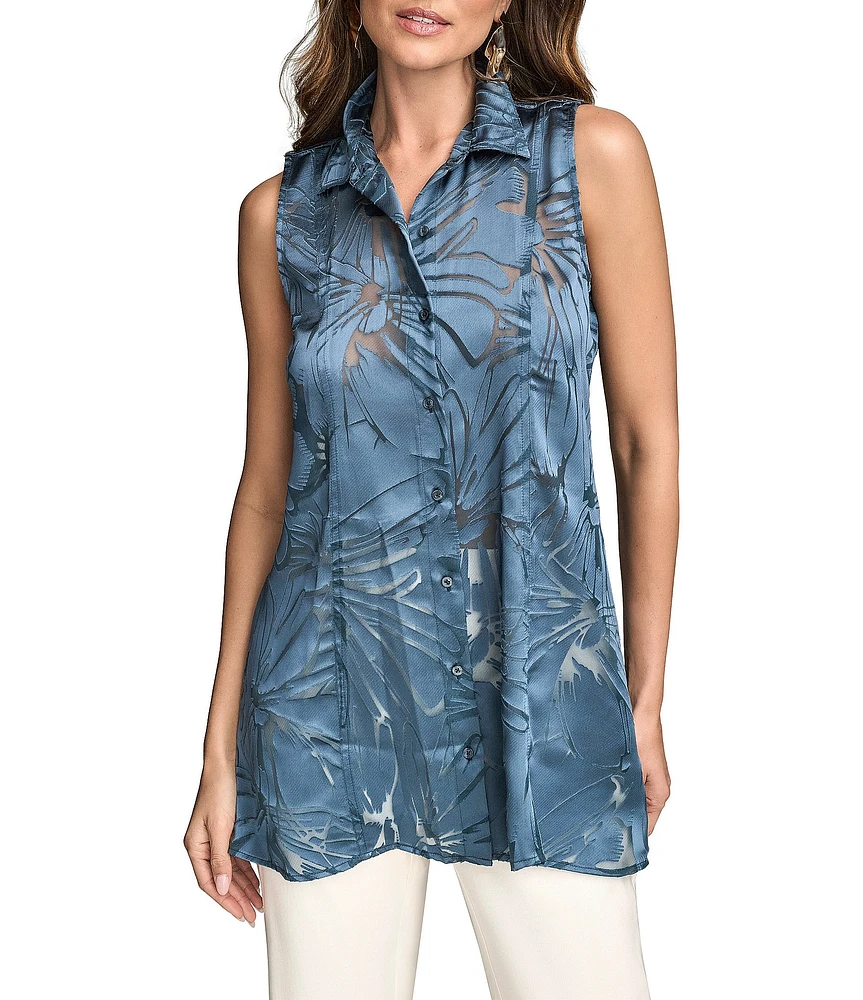 Donna Karan Burnout Sleeveless Button Front Tunic