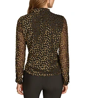 Donna Karan Burnout Velvet Dot Long Sleeve Faux Wrap Top