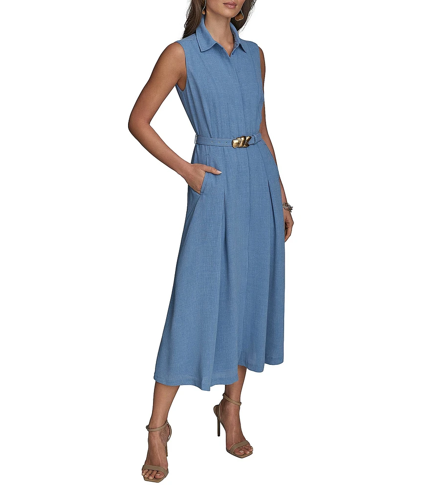 Donna Karan Button Front A-Line Midi Dress