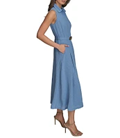 Donna Karan Button Front A-Line Midi Dress