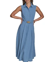 Donna Karan Button Front A-Line Midi Dress