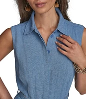 Donna Karan Button Front A-Line Midi Dress