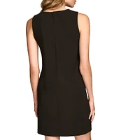 Donna Karan Cady Crepe Crew Neck Sleeveless Keyhole Shift Dress