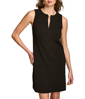 Donna Karan Cady Crepe Crew Neck Sleeveless Keyhole Shift Dress