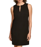 Donna Karan Cady Crepe Crew Neck Sleeveless Keyhole Shift Dress