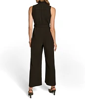 Donna Karan Cady Crepe Mock Neck Sleeveless Wide Leg Tie Waist Belt Jumpsuit