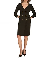 Donna Karan Cady Crepe V-Neck 3/4 Sleeve Jacket Dress