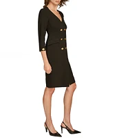 Donna Karan Cady Crepe V-Neck 3/4 Sleeve Jacket Dress