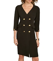 Donna Karan Cady Crepe V-Neck 3/4 Sleeve Jacket Dress