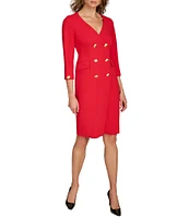 Donna Karan Cady Crepe V-Neck 3/4 Sleeve Jacket Dress