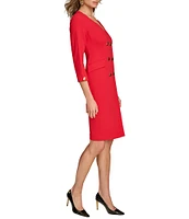 Donna Karan Cady Crepe V-Neck 3/4 Sleeve Jacket Dress