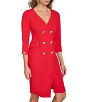 Donna Karan Cady Crepe V-Neck 3/4 Sleeve Jacket Dress