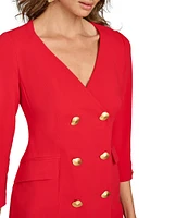 Donna Karan Cady Crepe V-Neck 3/4 Sleeve Jacket Dress