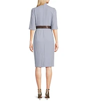 Donna Karan Cady Crepe V-Neck Short Sleeve Belted Sheath Dress