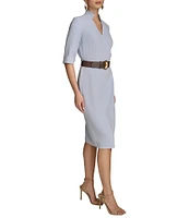 Donna Karan Cady Crepe V-Neck Short Sleeve Belted Sheath Dress