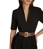 Donna Karan Cady Crepe V-Neck Short Sleeve Belted Sheath Midi Dress