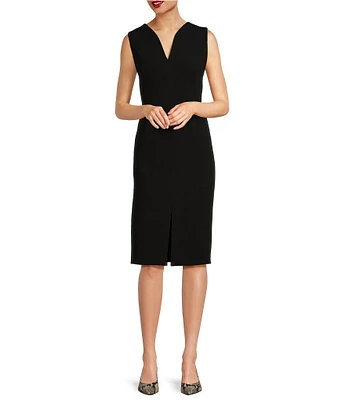 Donna Karan Cady Crepe V-Neck Sleeveless Front Slit Sheath Dress