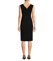 Donna Karan Cady Crepe V-Neck Sleeveless Front Slit Sheath Dress