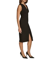 Donna Karan Cady Crepe V-Neck Sleeveless Front Slit Sheath Dress