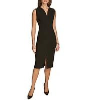 Donna Karan Cady Crepe V-Neck Sleeveless Front Slit Sheath Dress