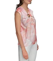 Donna Karan Cap Sleeve Gold Hardware Keyhole Blouse