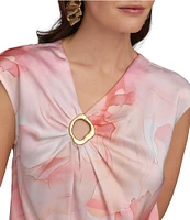 Donna Karan Cap Sleeve Gold Hardware Keyhole Blouse