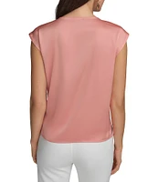 Donna Karan Cap Sleeve Gold Hardware Keyhole Blouse