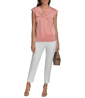 Donna Karan Cap Sleeve Gold Hardware Keyhole Blouse