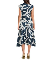 Donna Karan Cap Sleeve Tie Front Midi Shirt Dress