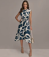 Donna Karan Cap Sleeve Tie Front Midi Shirt Dress