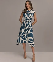 Donna Karan Cap Sleeve Tie Front Midi Shirt Dress