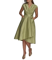 Donna Karan Cap Sleeve V-Neck Organza Wrap Dress