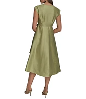 Donna Karan Cap Sleeve V-Neck Organza Wrap Dress