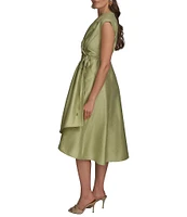 Donna Karan Cap Sleeve V-Neck Organza Wrap Dress