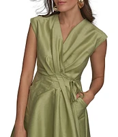 Donna Karan Cap Sleeve V-Neck Organza Wrap Dress