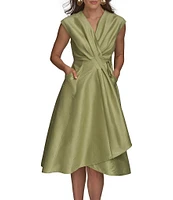 Donna Karan Cap Sleeve V-Neck Organza Wrap Dress