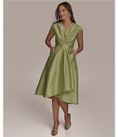 Donna Karan Cap Sleeve V-Neck Organza Wrap Dress