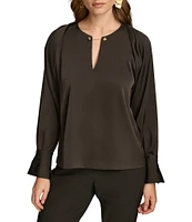 Donna Karan Chain Hardware Split-V Neck Long Sleeve Blouse