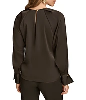 Donna Karan Chain Hardware Split-V Neck Long Sleeve Blouse