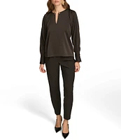 Donna Karan Chain Hardware Split-V Neck Long Sleeve Blouse