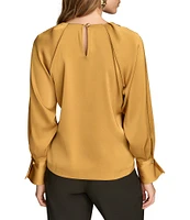 Donna Karan Chain Hardware Split-V Neck Long Sleeve Blouse