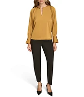 Donna Karan Chain Hardware Split-V Neck Long Sleeve Blouse