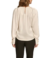 Donna Karan Chain Hardware Split-V Neck Long Sleeve Blouse