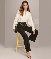 Donna Karan Chain Hardware Split-V Neck Long Sleeve Blouse