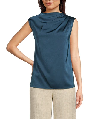 Donna Karan Charmeuse Sleeveless Draped Neck Blouse