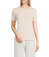 Donna Karan Clear Sequin Embellished Short Sleeve Top