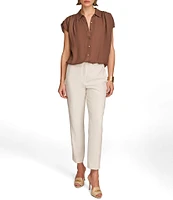 Donna Karan Collared Neckline Ruched Cap Sleeve Blouse