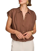 Donna Karan Collared Neckline Ruched Cap Sleeve Blouse